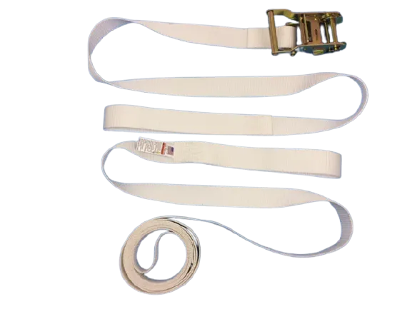 1.5" x 15' White Tent Ratchet Straps with Sewn Loops