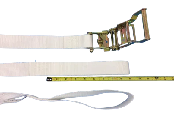 1.5" x 15' White Tent Ratchet Straps with Sewn Loops