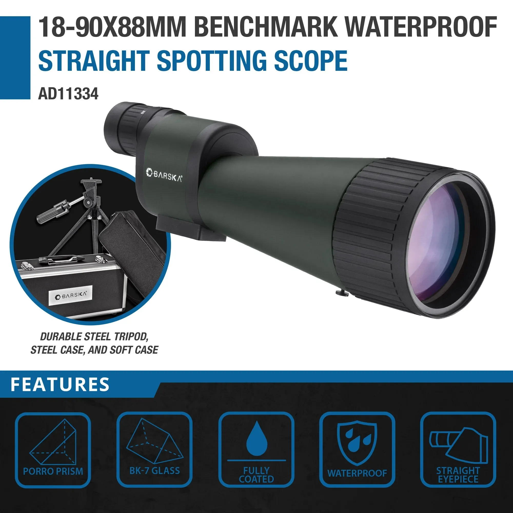 18-90x88mm Benchmark Waterproof Straight Spotting Scope | AD11334