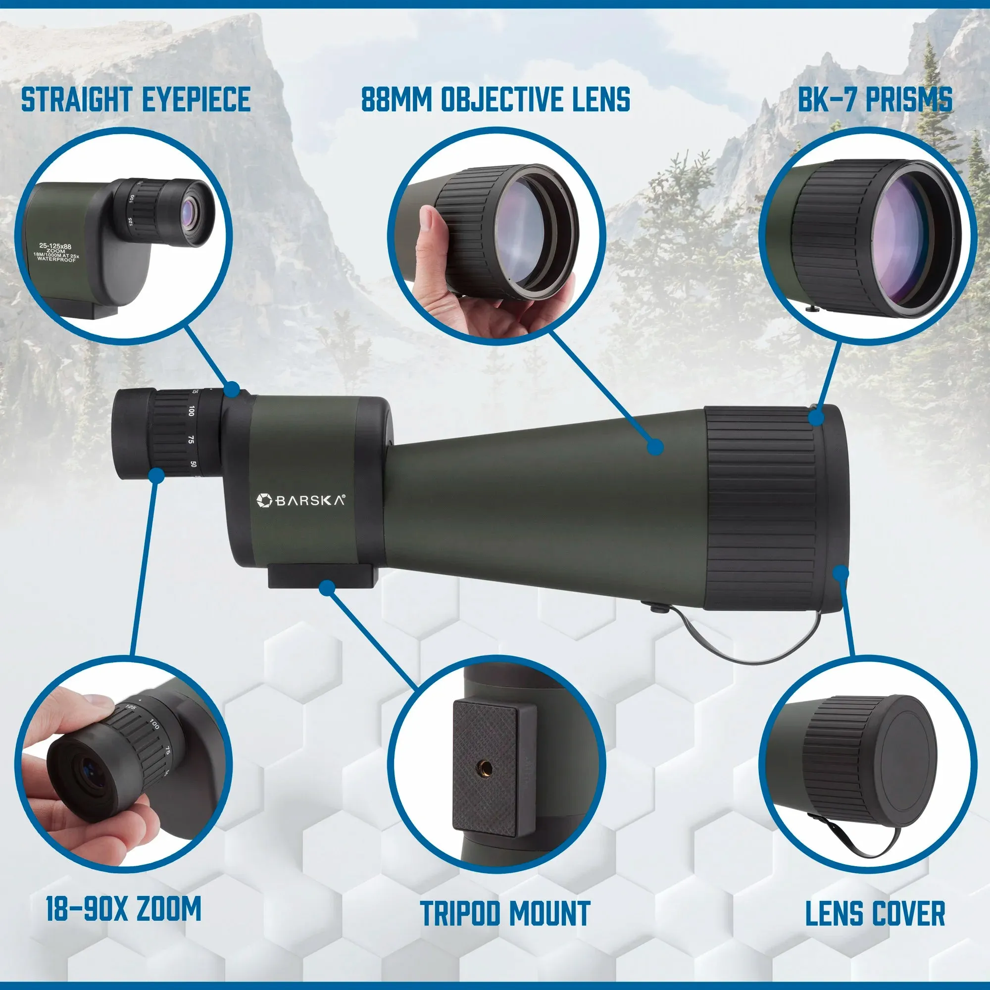 18-90x88mm Benchmark Waterproof Straight Spotting Scope | AD11334