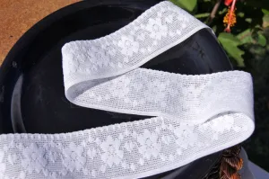 1⅞" WHITE ELASTIC VINTAGE FLORAL STRETCH LACE TRIM