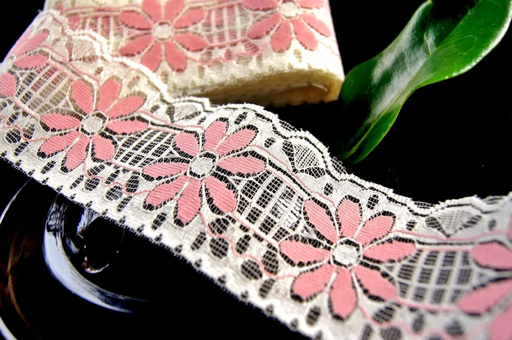 2½" Lovely Floral Lace Trim - Cream / Mauve