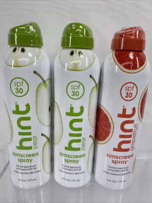 (3) hint Sunscreen Spray Pear Grapefruit SPF30 6oz Water Resistant 80 Minutes