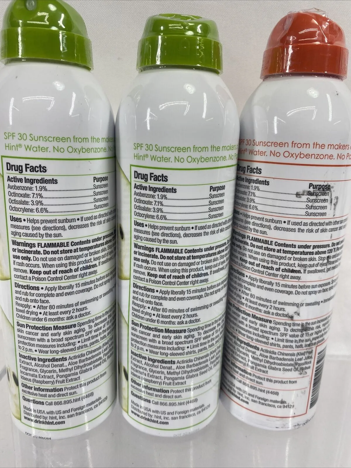(3) hint Sunscreen Spray Pear Grapefruit SPF30 6oz Water Resistant 80 Minutes