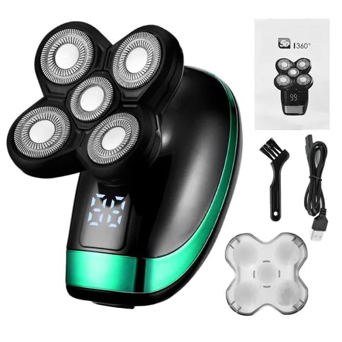 5 In 1 4D Men's Rechargeable Bald Head Electric Shaver 5 Floating Heads Beard Nose Ear Hair Trimmer Razor Clipper Facial Brush