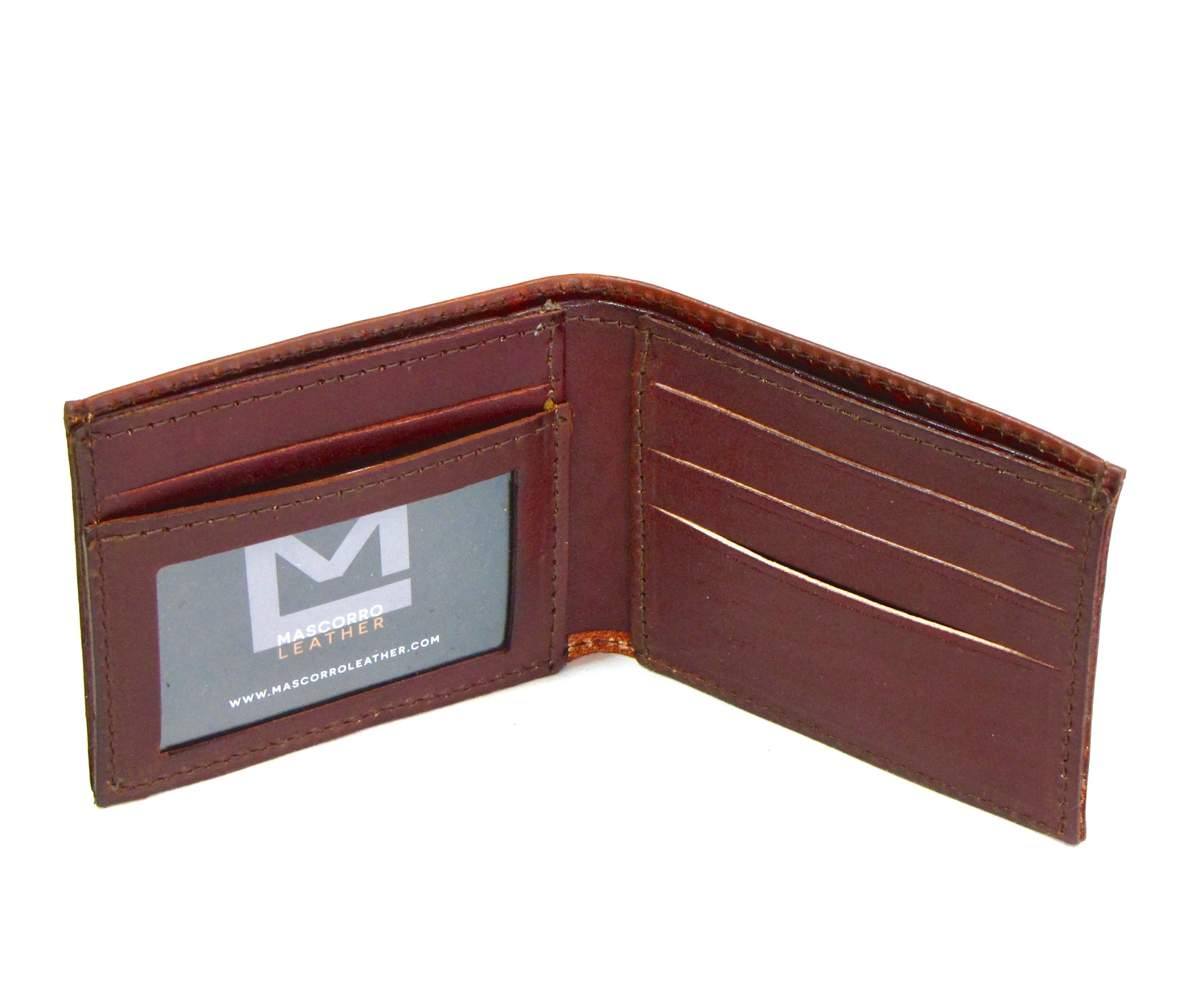 AB330-250  Antique Finish Slim Billfold- Flaming Wheel