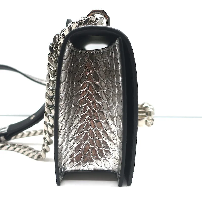 Alexander McQueen Jewelled Knuckle Shoulder Bag Silver Croc-Embossed Leather