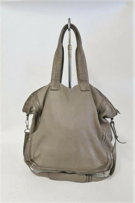 Alexander Wang Trudy Zip-Around Tote Taupe Leather Large Crossbody Shoulder Bag