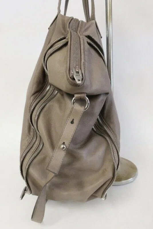 Alexander Wang Trudy Zip-Around Tote Taupe Leather Large Crossbody Shoulder Bag