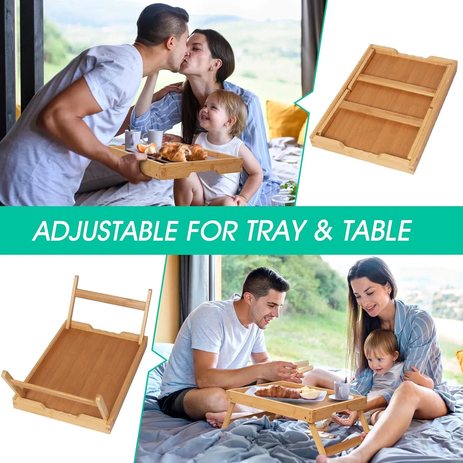 Artmeer Bed Tray Table with Folding LegsBamboo Breakfast in Bed for TV Table L