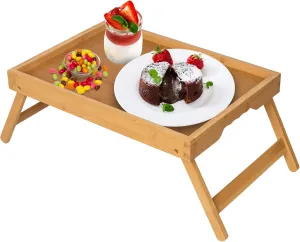 Artmeer Bed Tray Table with Folding LegsBamboo Breakfast in Bed for TV Table L