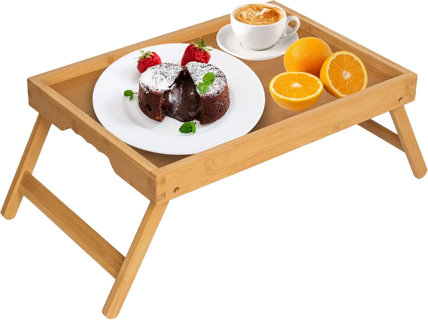 Artmeer Bed Tray Table with Folding LegsBamboo Breakfast in Bed for TV Table L