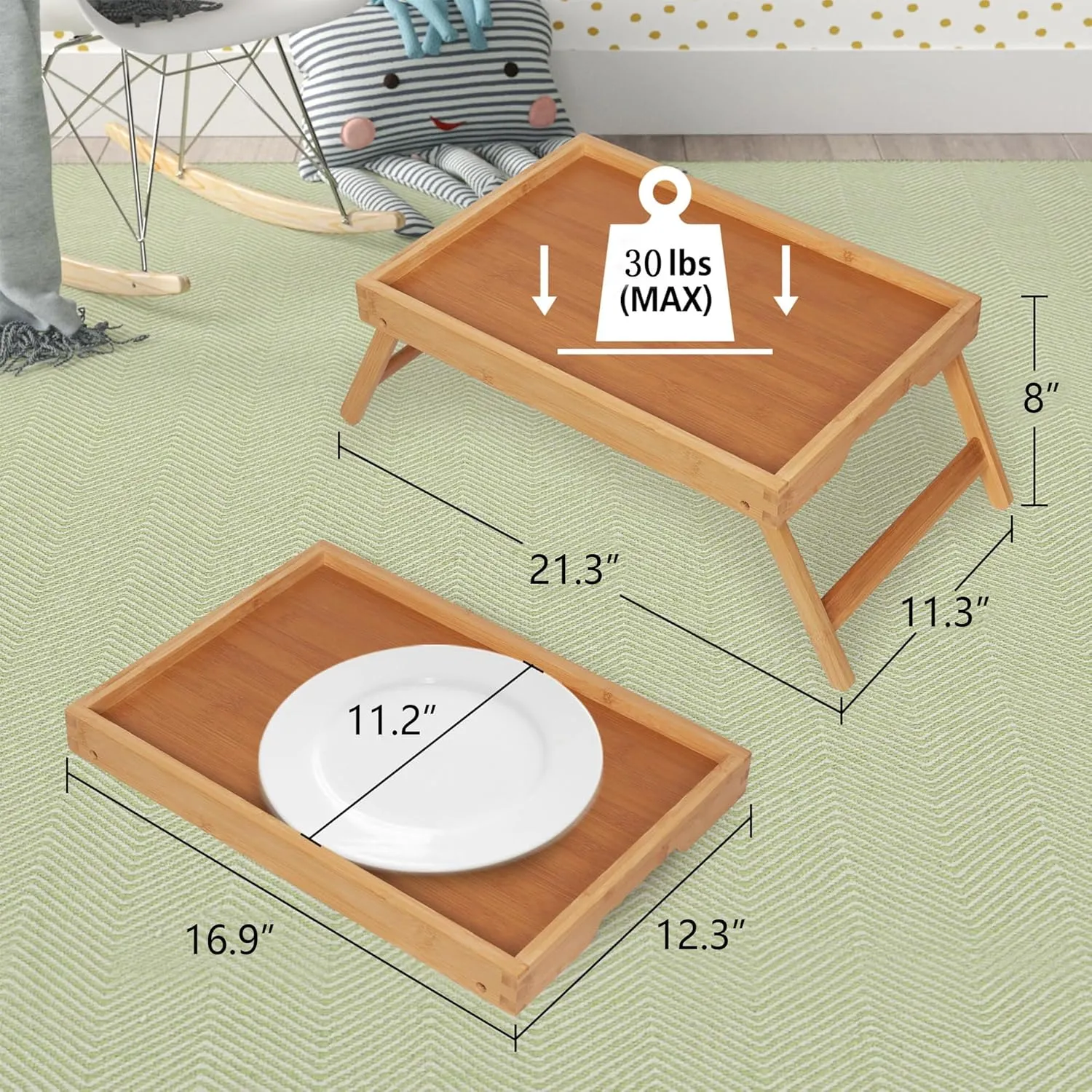 Artmeer Bed Tray Table with Folding LegsBamboo Breakfast in Bed for TV Table L