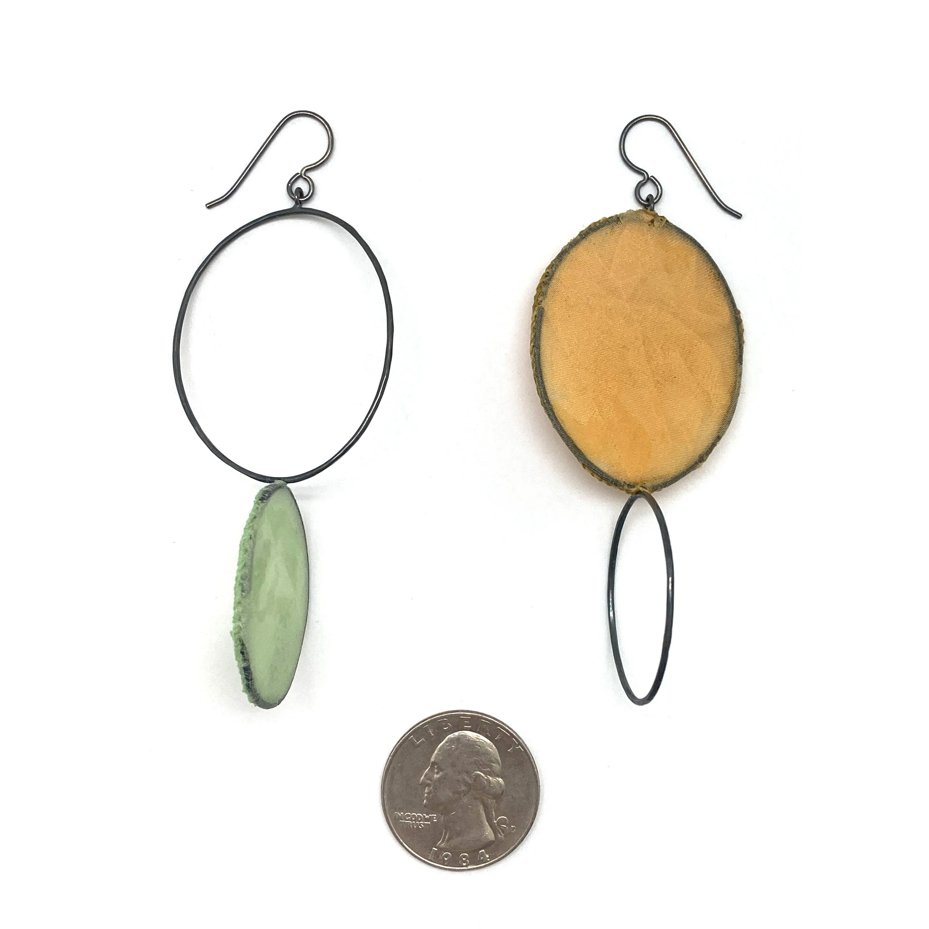 Asymmetrical Mustard & Light Green Earrings