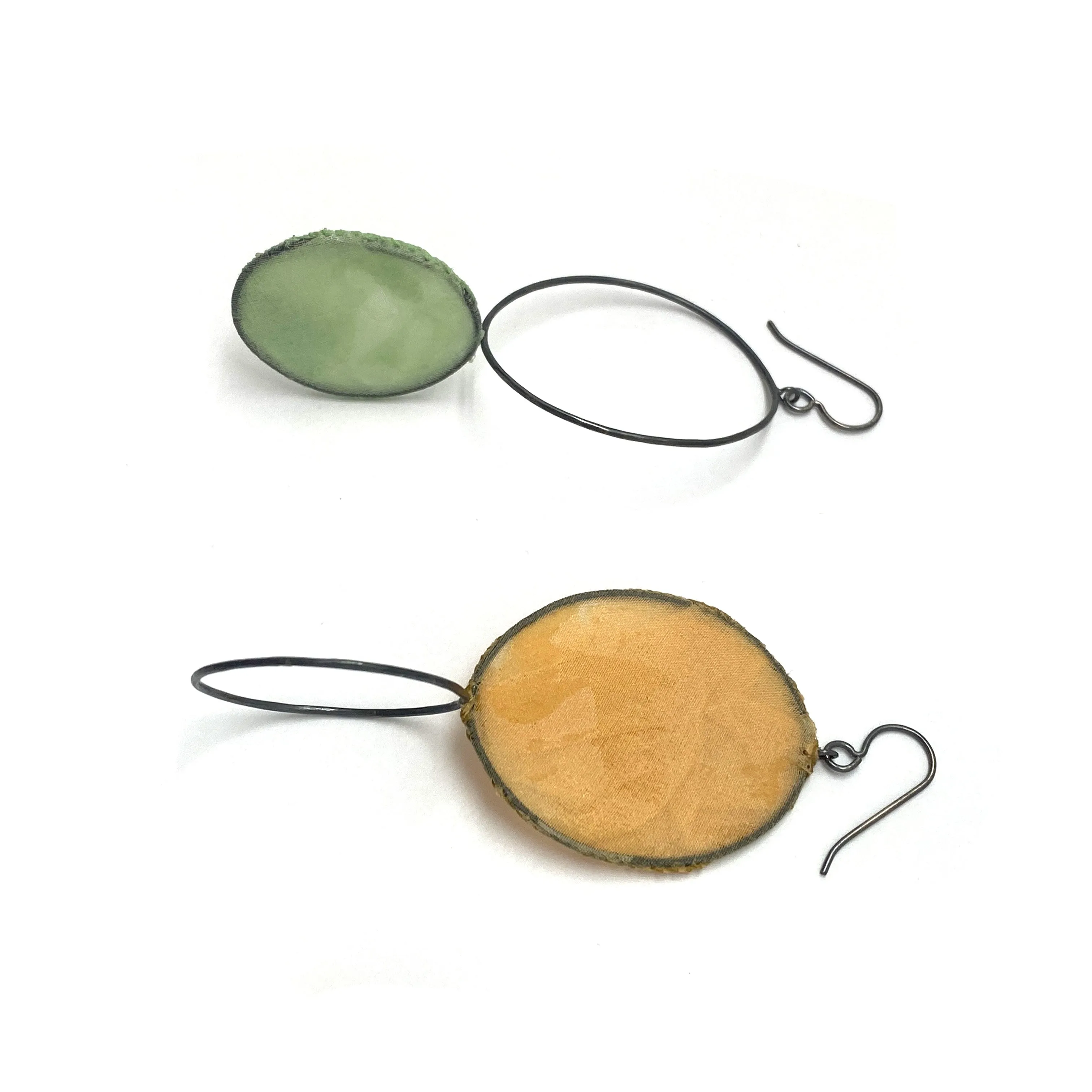 Asymmetrical Mustard & Light Green Earrings