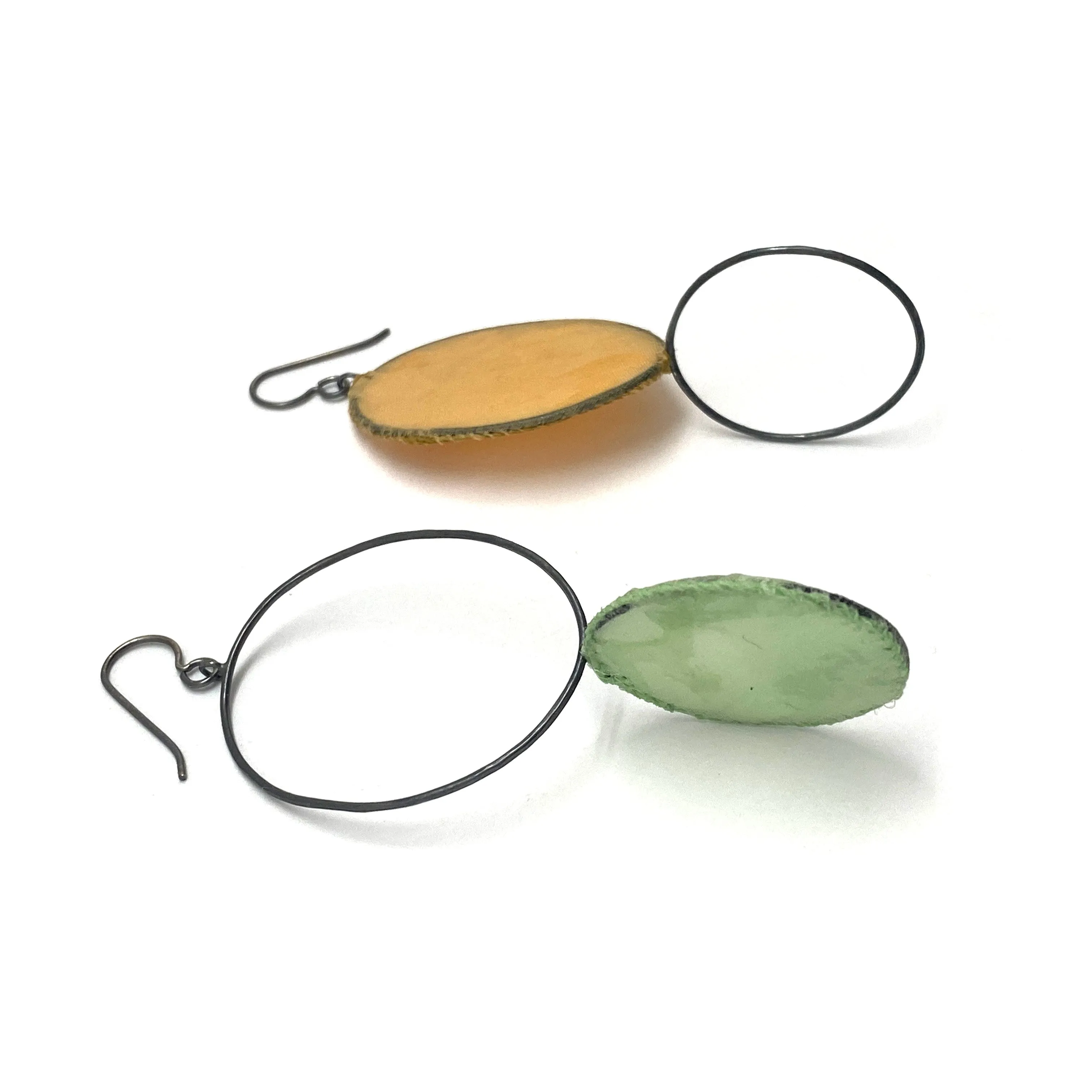 Asymmetrical Mustard & Light Green Earrings