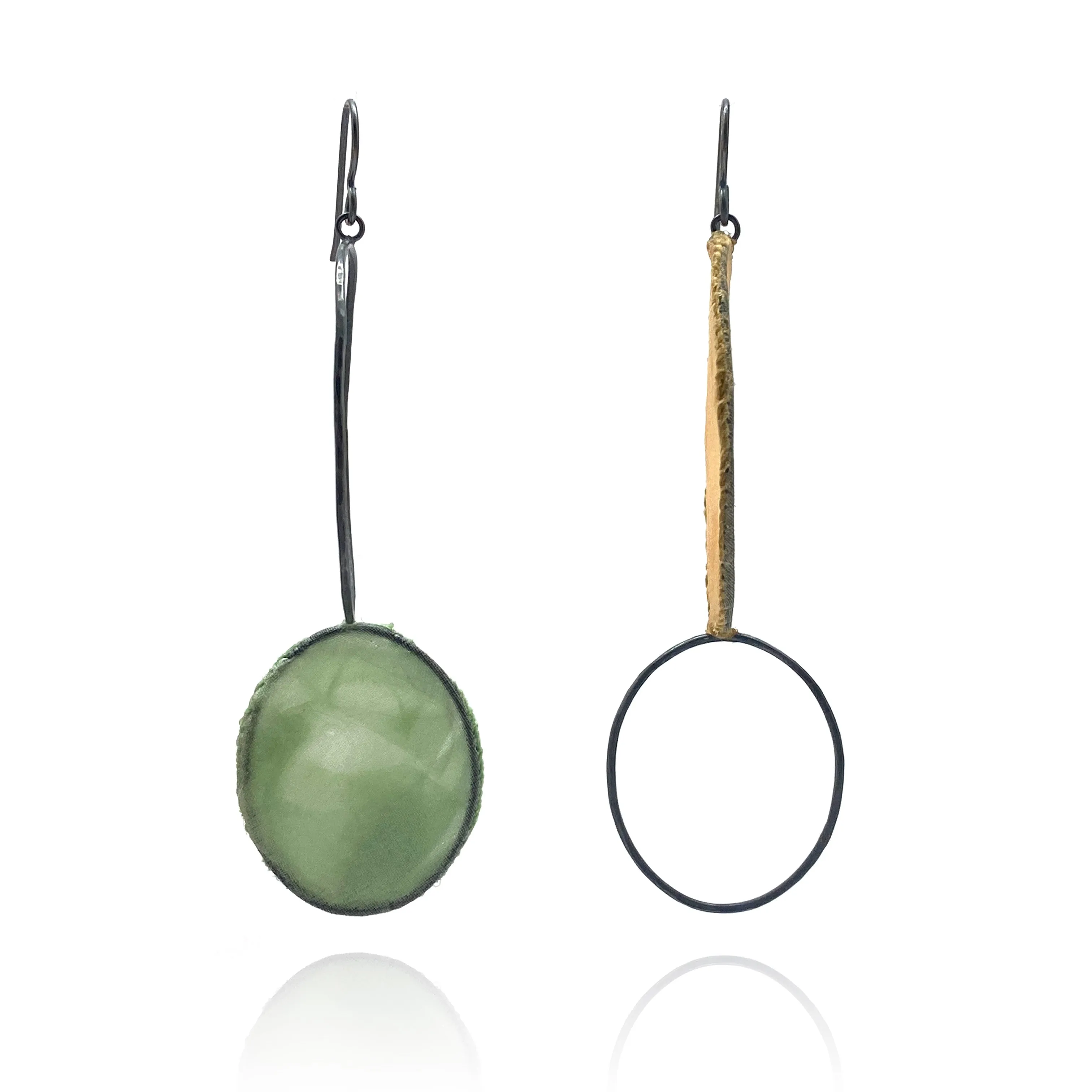 Asymmetrical Mustard & Light Green Earrings