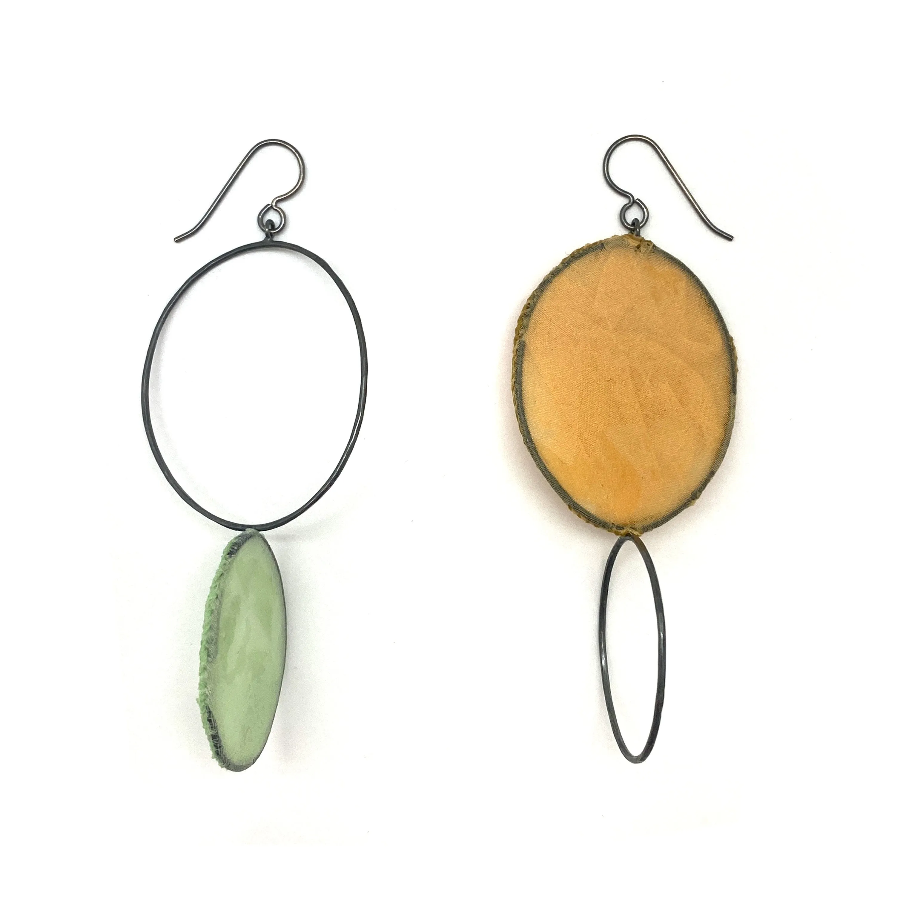 Asymmetrical Mustard & Light Green Earrings