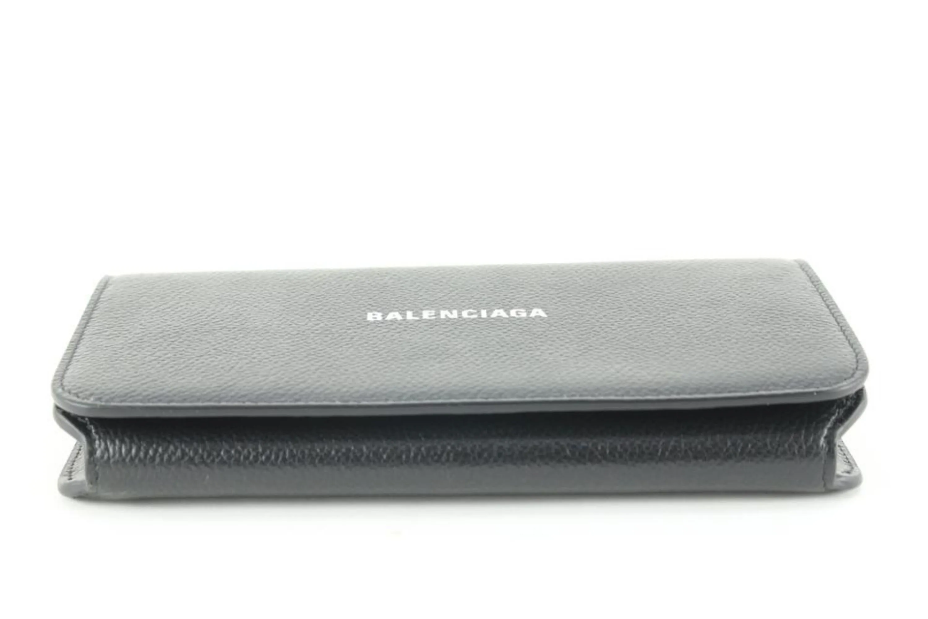 Balenciaga Black Leather Classic Logo Wallet on Chain Gold Chain 48ba624s