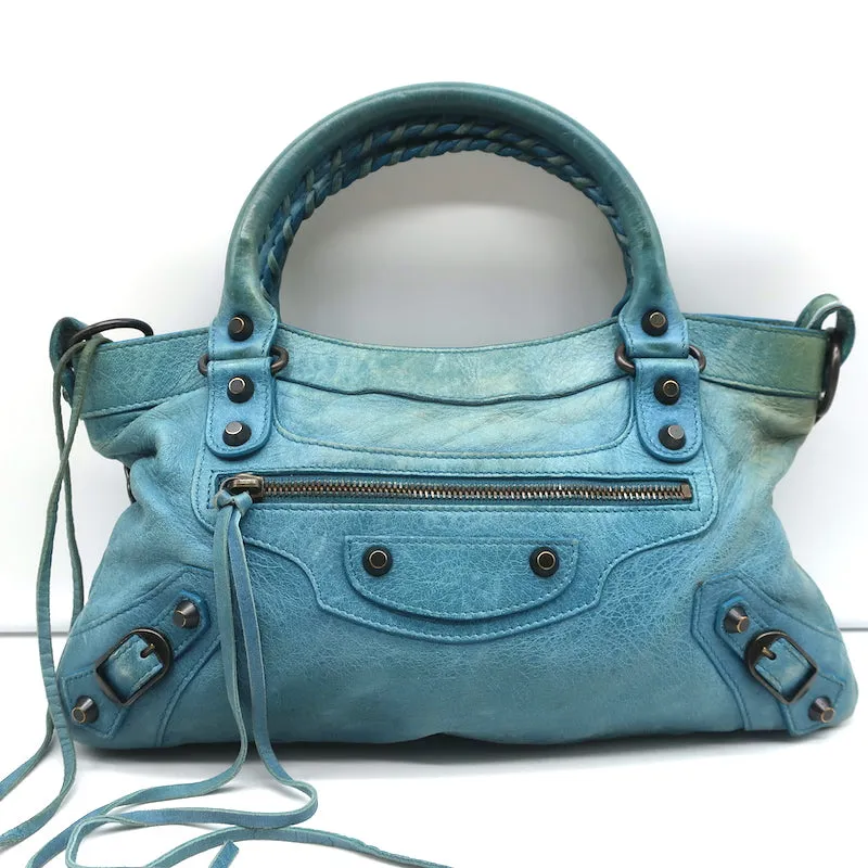 Balenciaga Classic First Bag Turquoise Leather Small Shoulder Bag