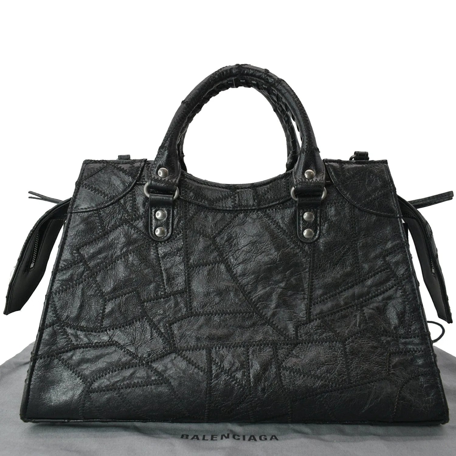 BALENCIAGA Neo Classic Patchwork Leather Top Handle Shoulder Bag Balck