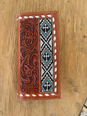 Beaded   Tooled Leather Long Wallet