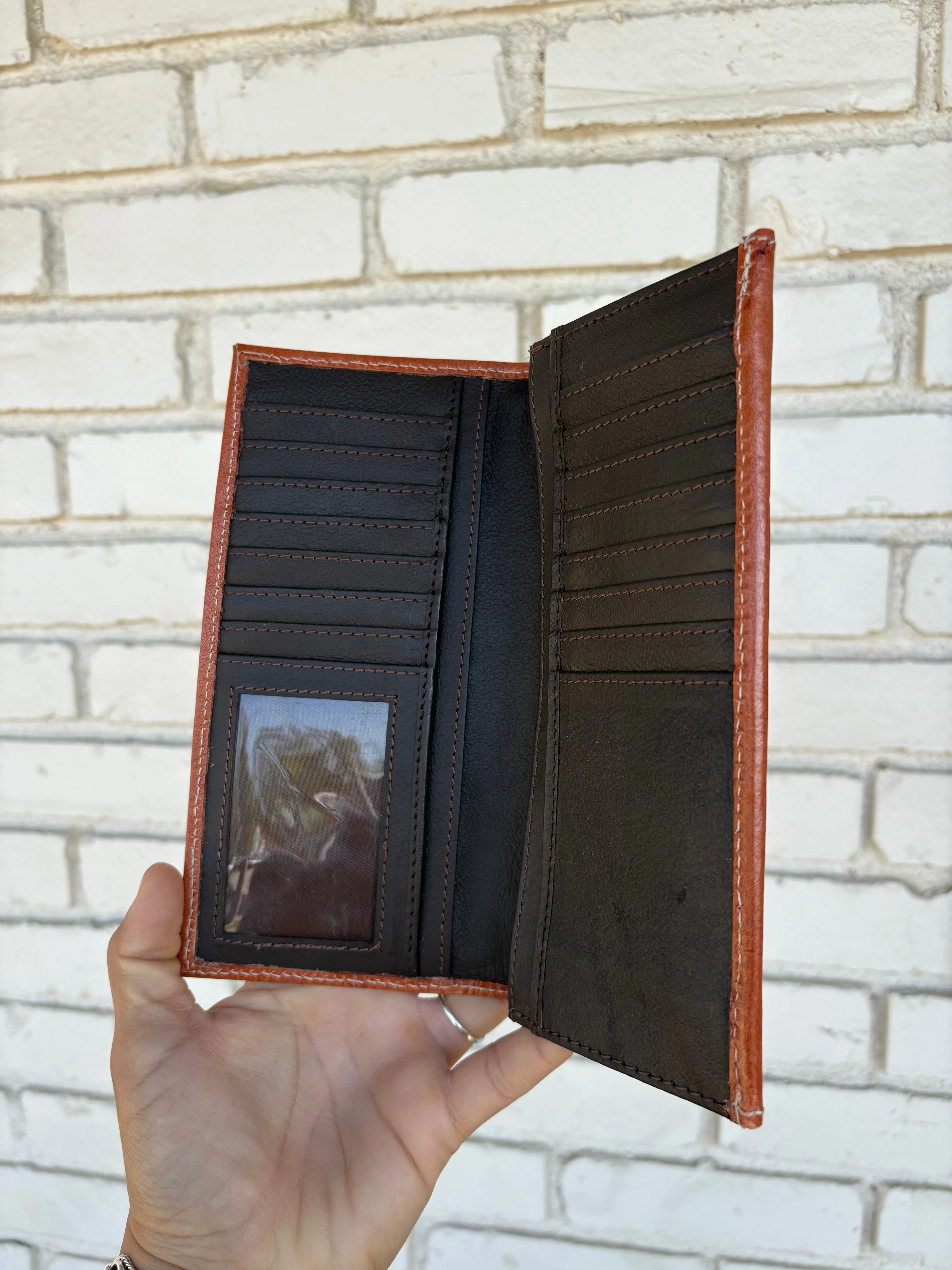 Beaded   Tooled Leather Long Wallet