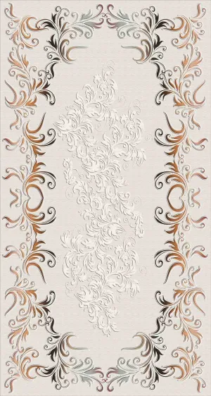Beige Brown Patterned Design Latex Water Resistant Washable Area Rug