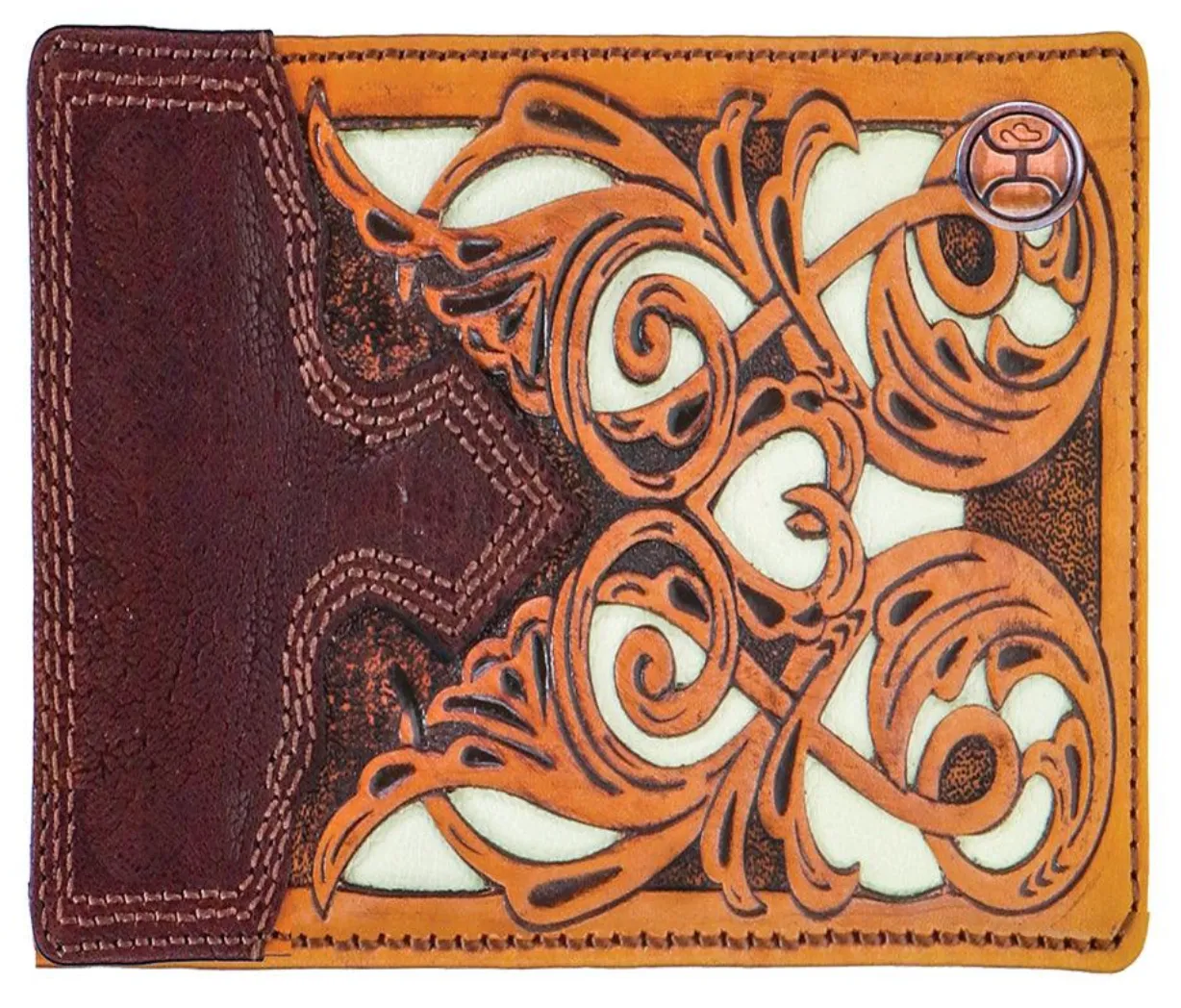 BGHBF008--TNBR Wallet - Hooey- "Top Notch" Hand Tooled Leather Bifold
