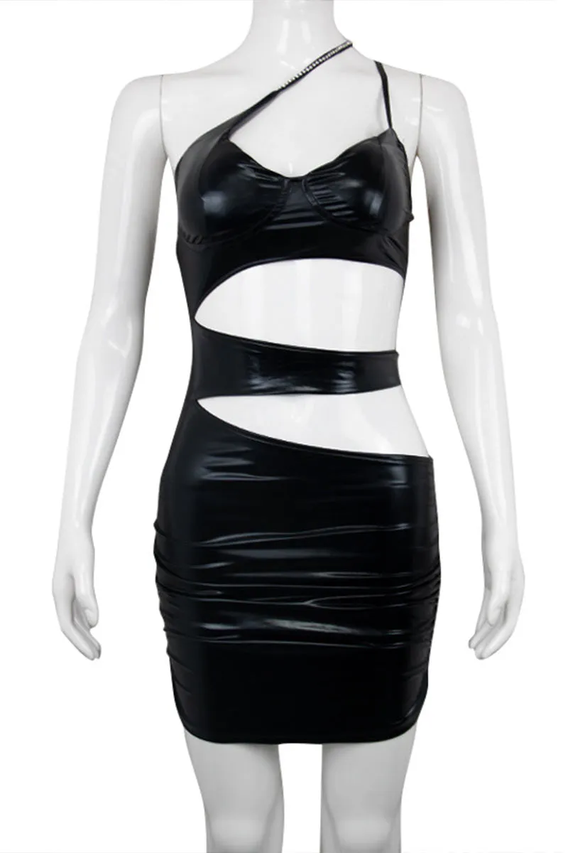 BH684 Spaghetti Strap One-Shoulder Mini Dress