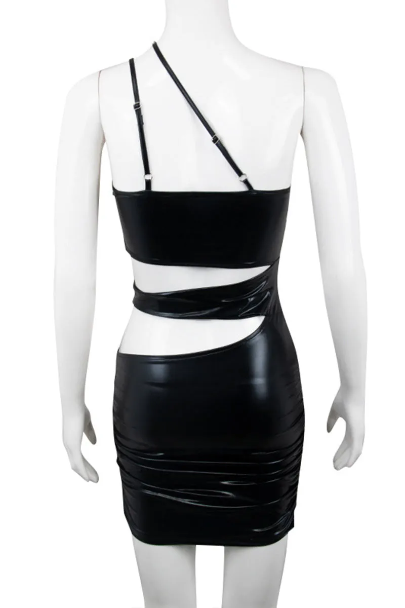 BH684 Spaghetti Strap One-Shoulder Mini Dress