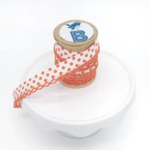 Bias Tape Double Fold Crocheted Edge in Polka Dot Naranja on White
