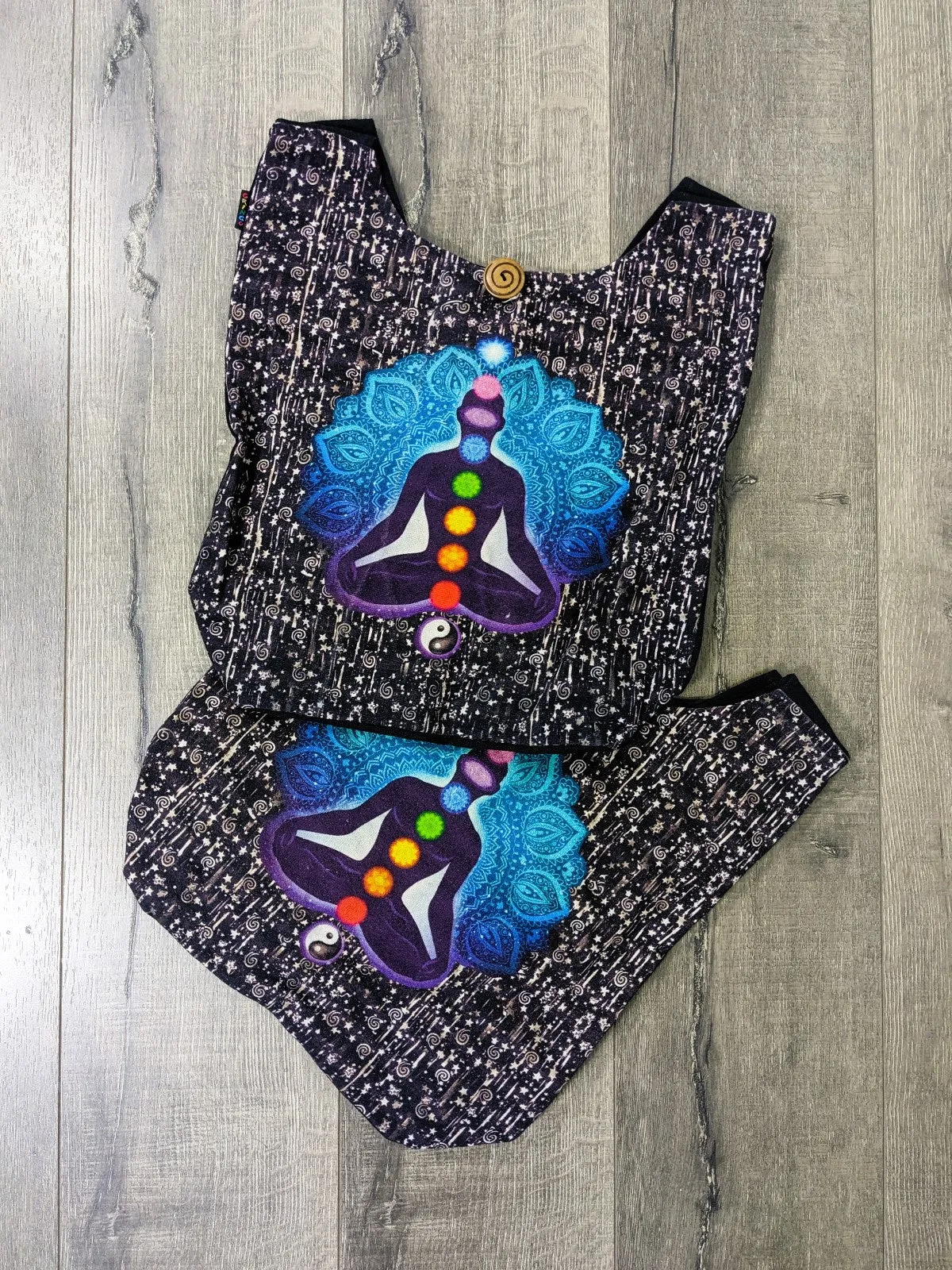 Black Shoulder Bag With Yoga & Chakra