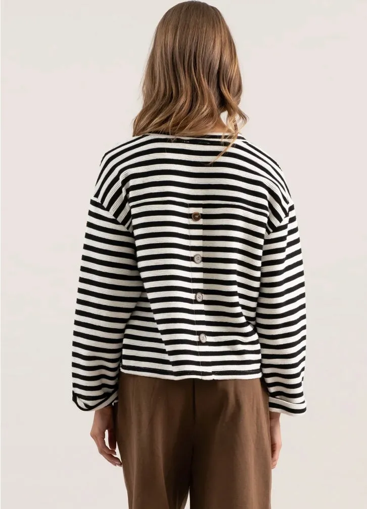 Black StripeBack Button Top
