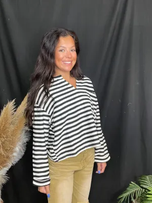 Black StripeBack Button Top