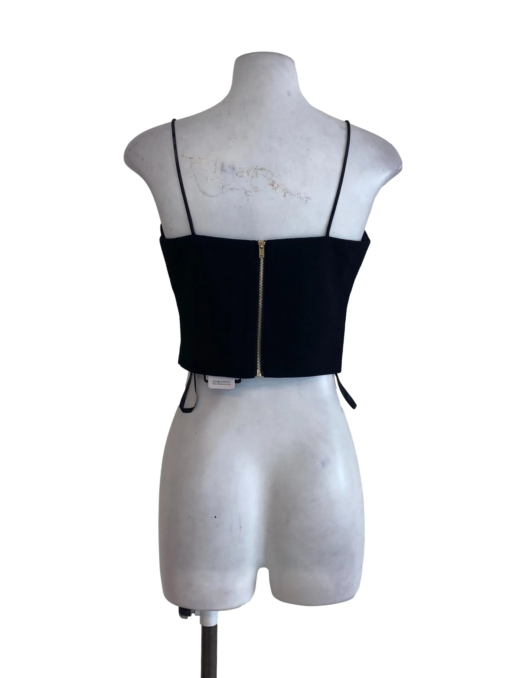 Black Textured V Neck Top