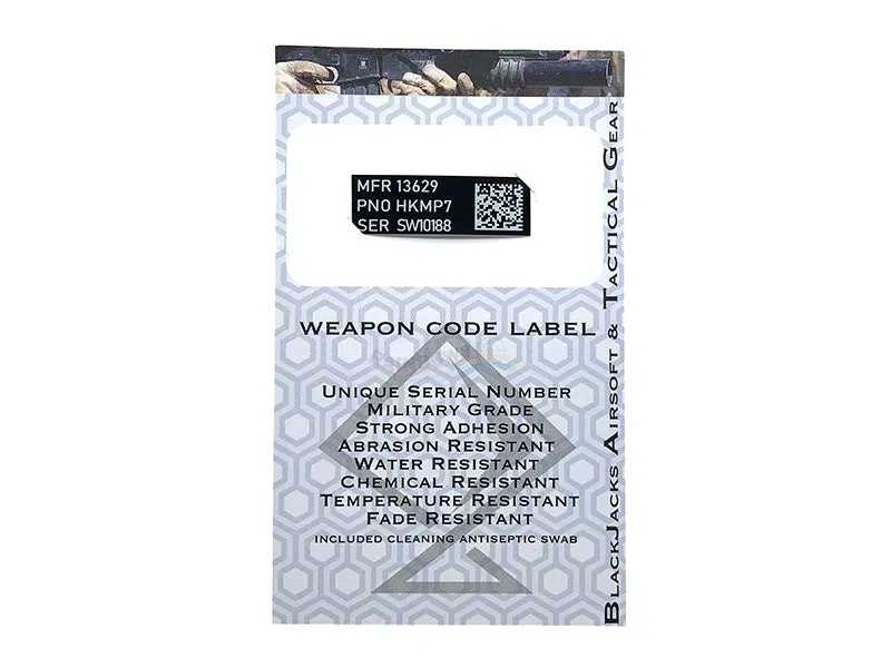 Blackjack Tactical Weapon Code Label For MP7 Model