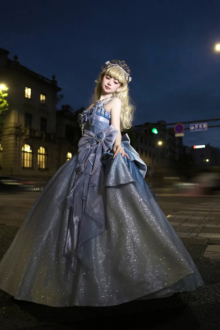 Blue Capture The Stars Hanayome Bowknot Shiny Sweet Princess Lolita Jsk Dress Full Set