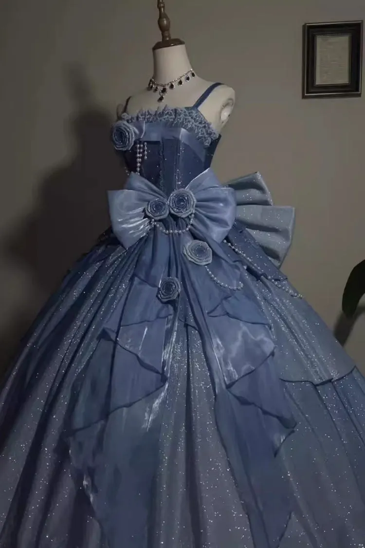 Blue Capture The Stars Hanayome Bowknot Shiny Sweet Princess Lolita Jsk Dress Full Set