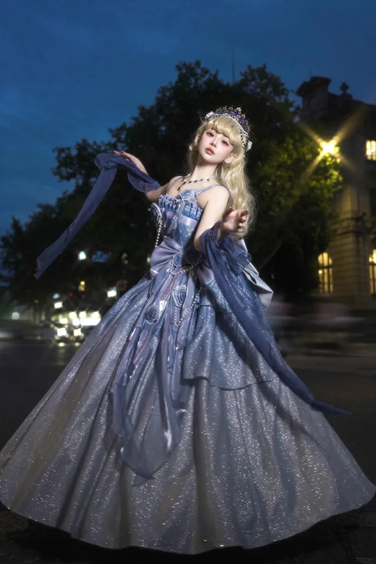 Blue Capture The Stars Hanayome Bowknot Shiny Sweet Princess Lolita Jsk Dress Full Set