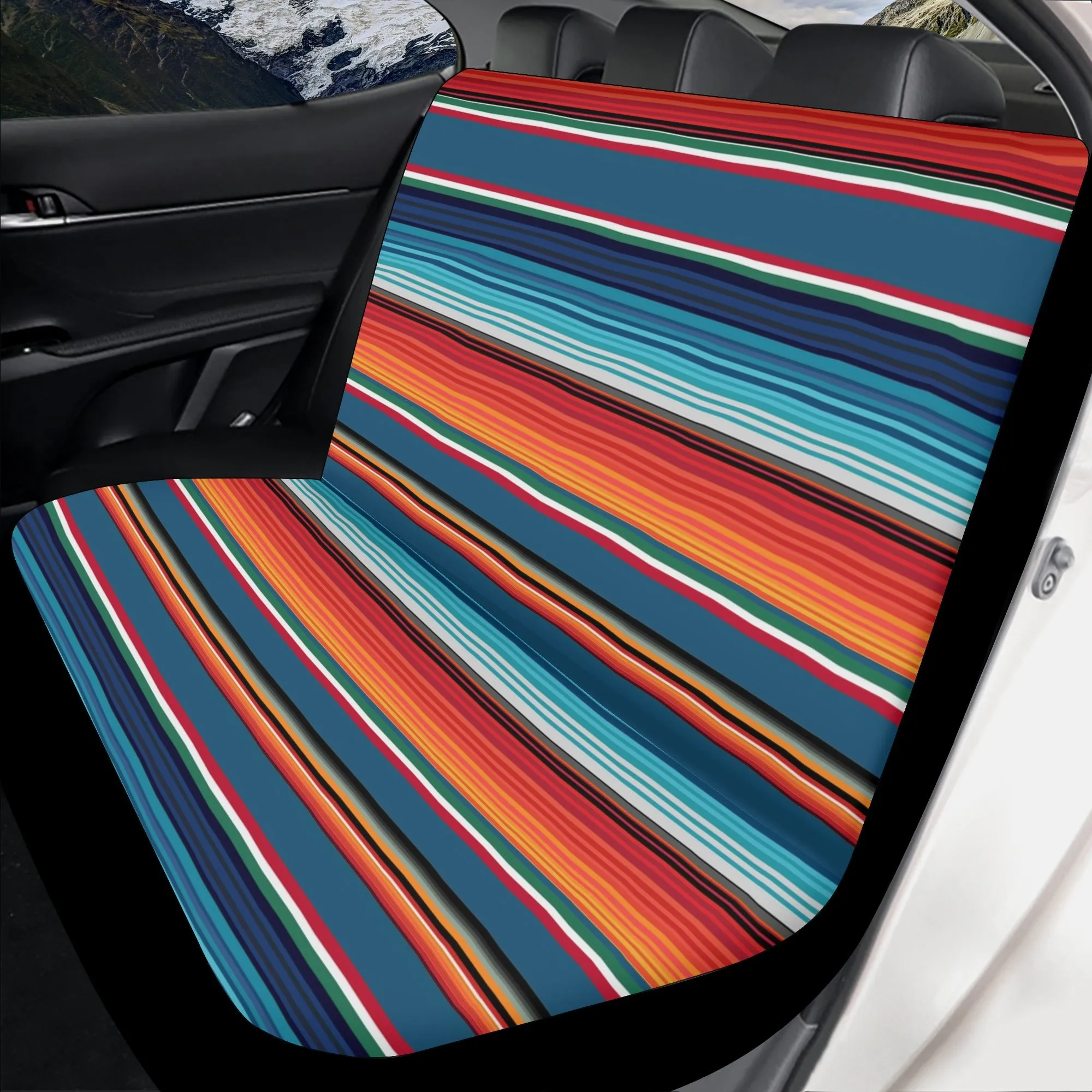 Blue Orange Serape Stripes Car Seat Cover Set - Lightweight