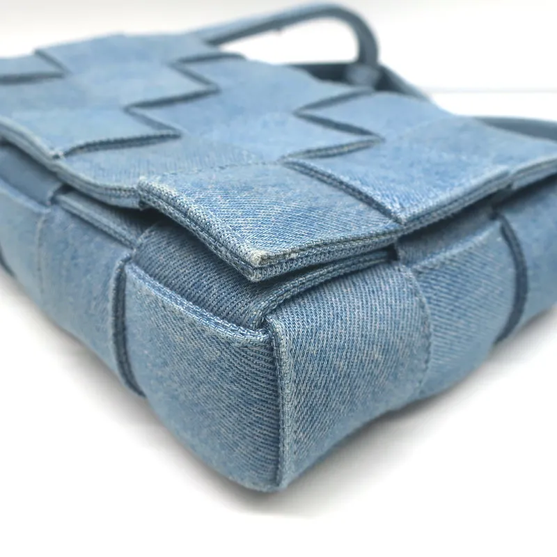 Bottega Veneta Cassette Denim Shoulder Bag Light Blue Small Crossbody NEW