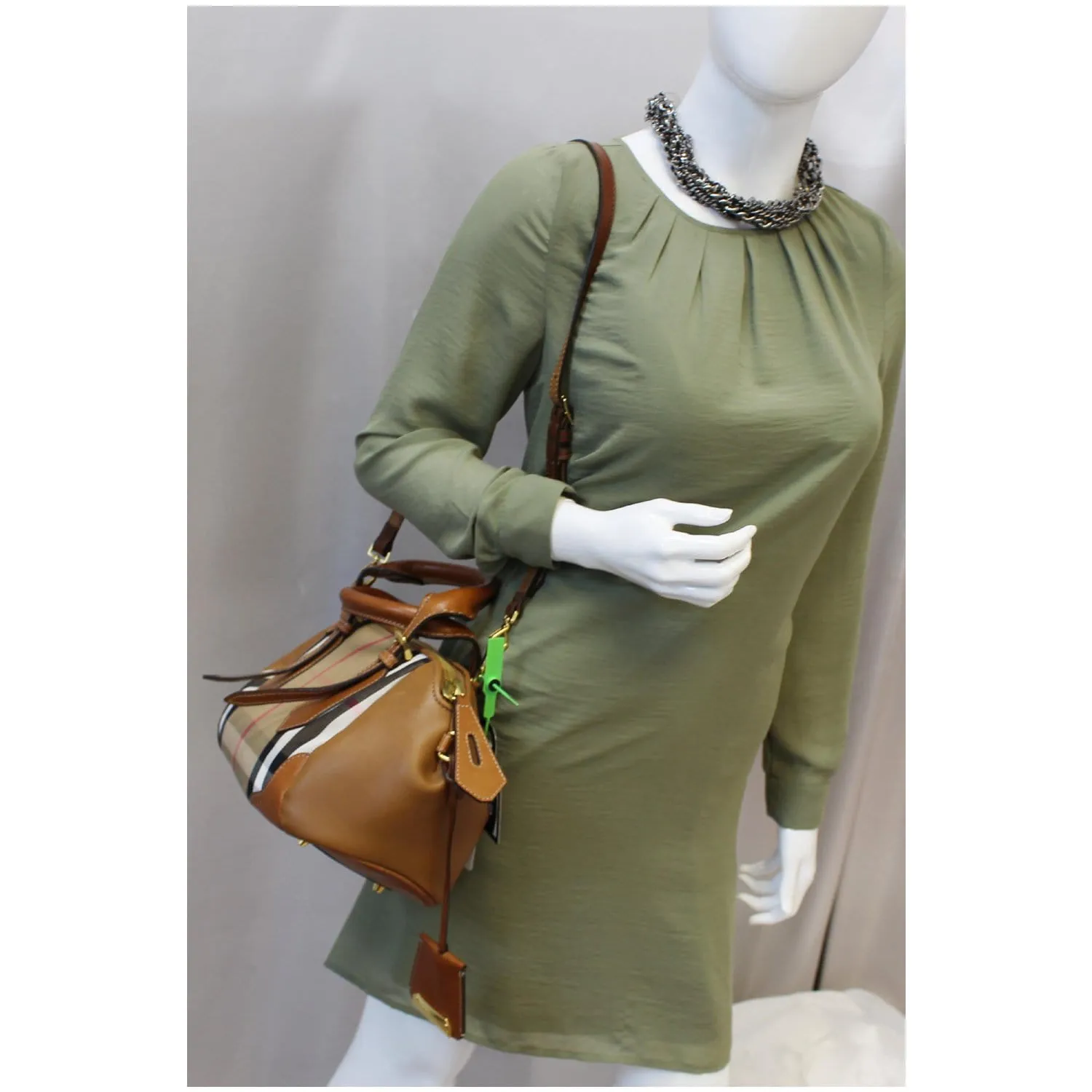 BURBERRY Blaze House Check and Leather Shoulder Bag Brown