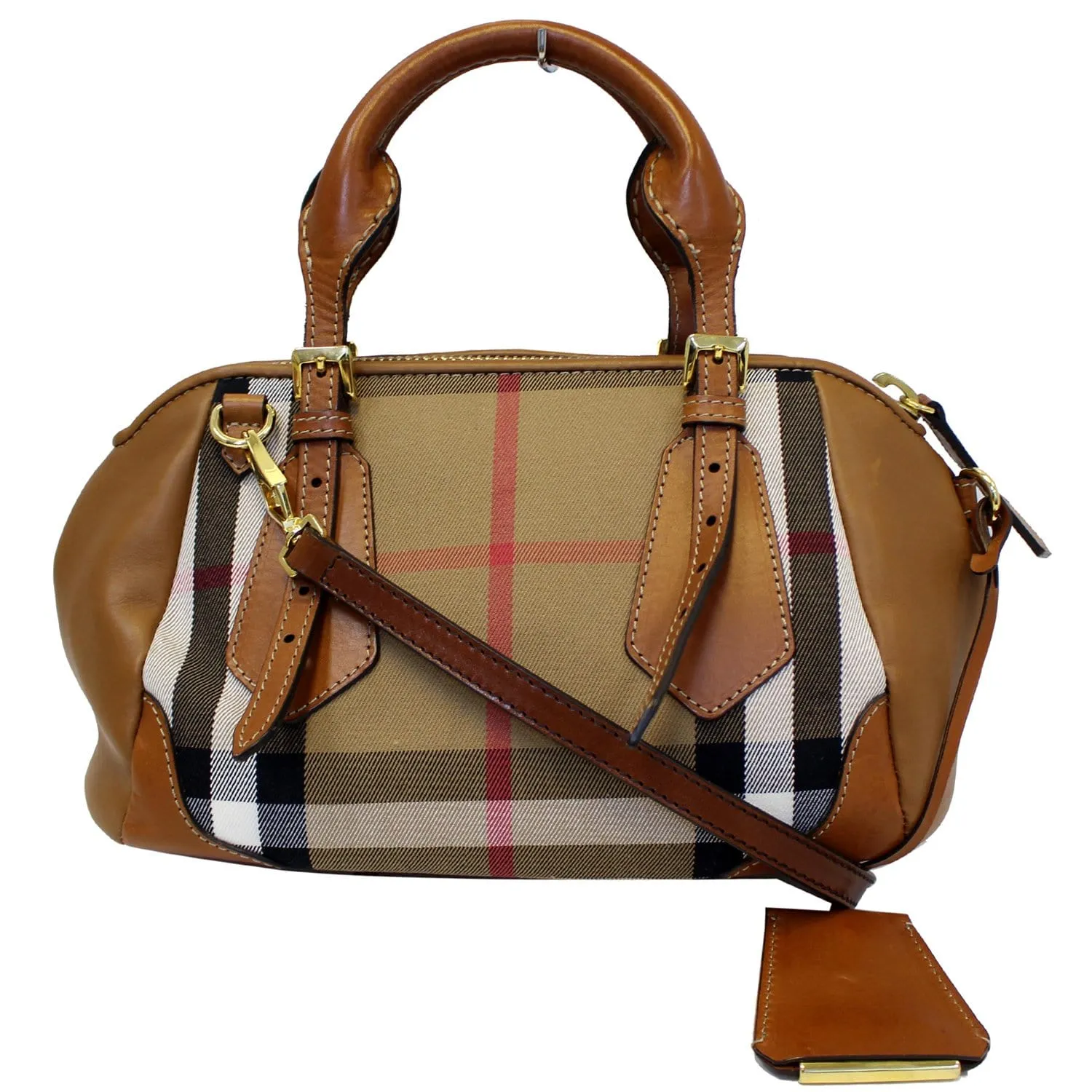 BURBERRY Blaze House Check and Leather Shoulder Bag Brown