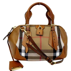 BURBERRY Blaze House Check and Leather Shoulder Bag Brown