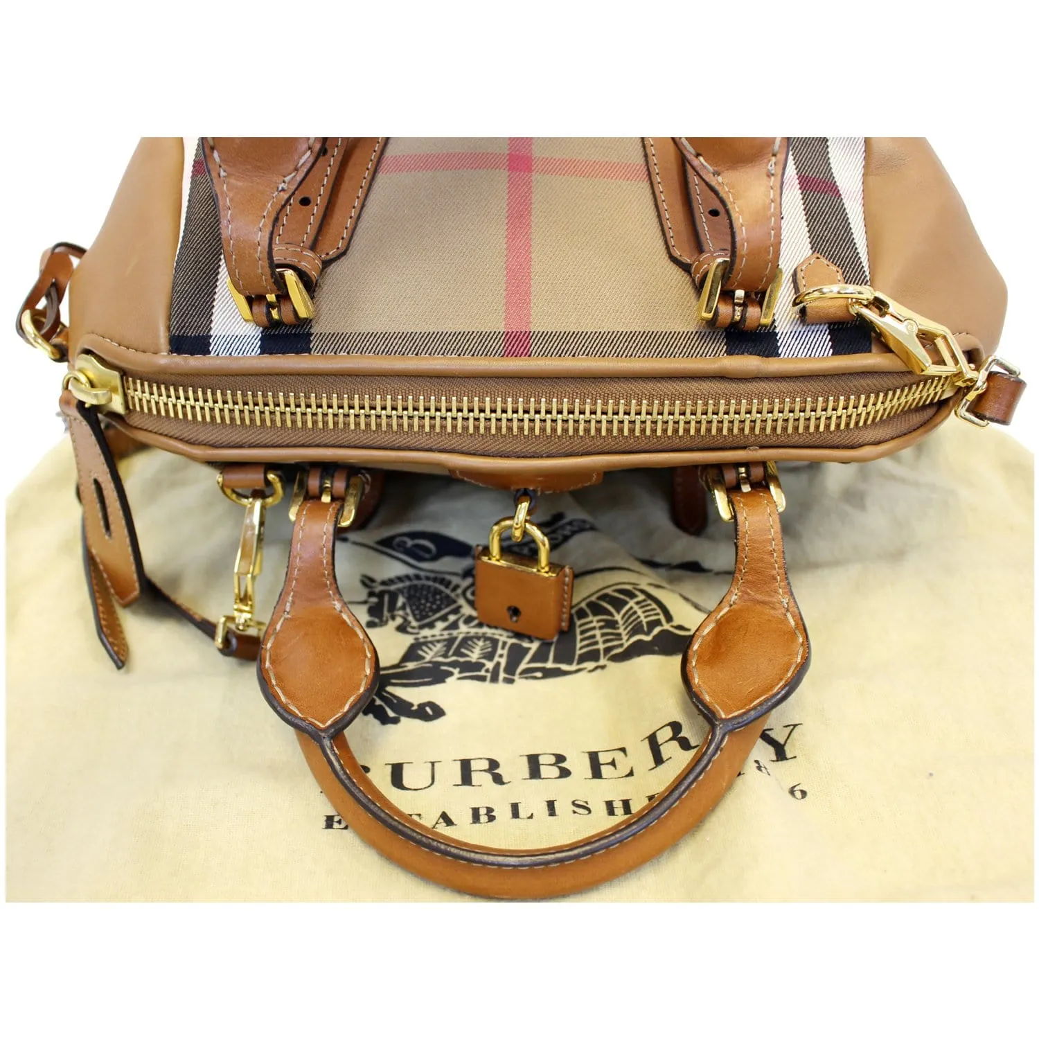 BURBERRY Blaze House Check and Leather Shoulder Bag Brown
