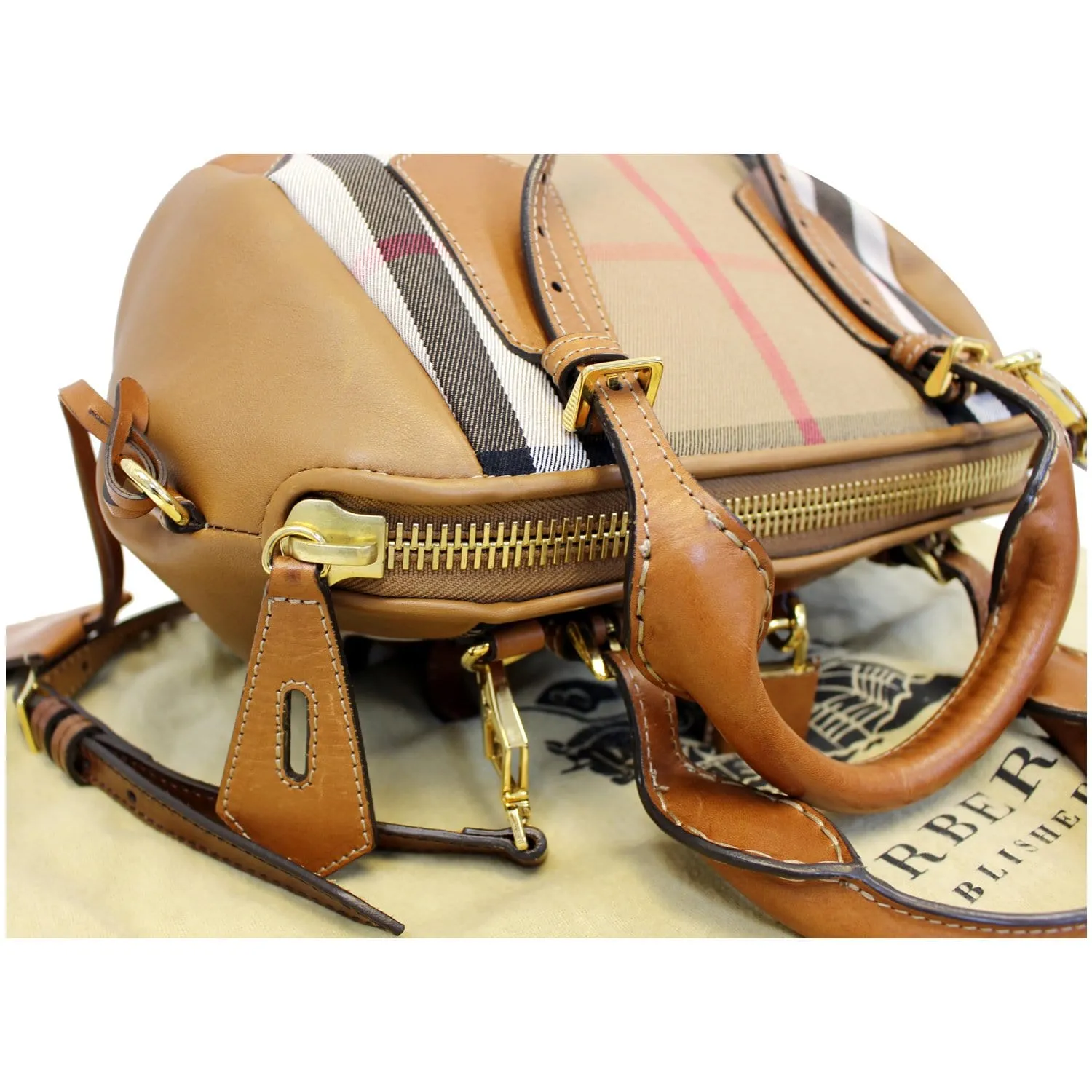 BURBERRY Blaze House Check and Leather Shoulder Bag Brown