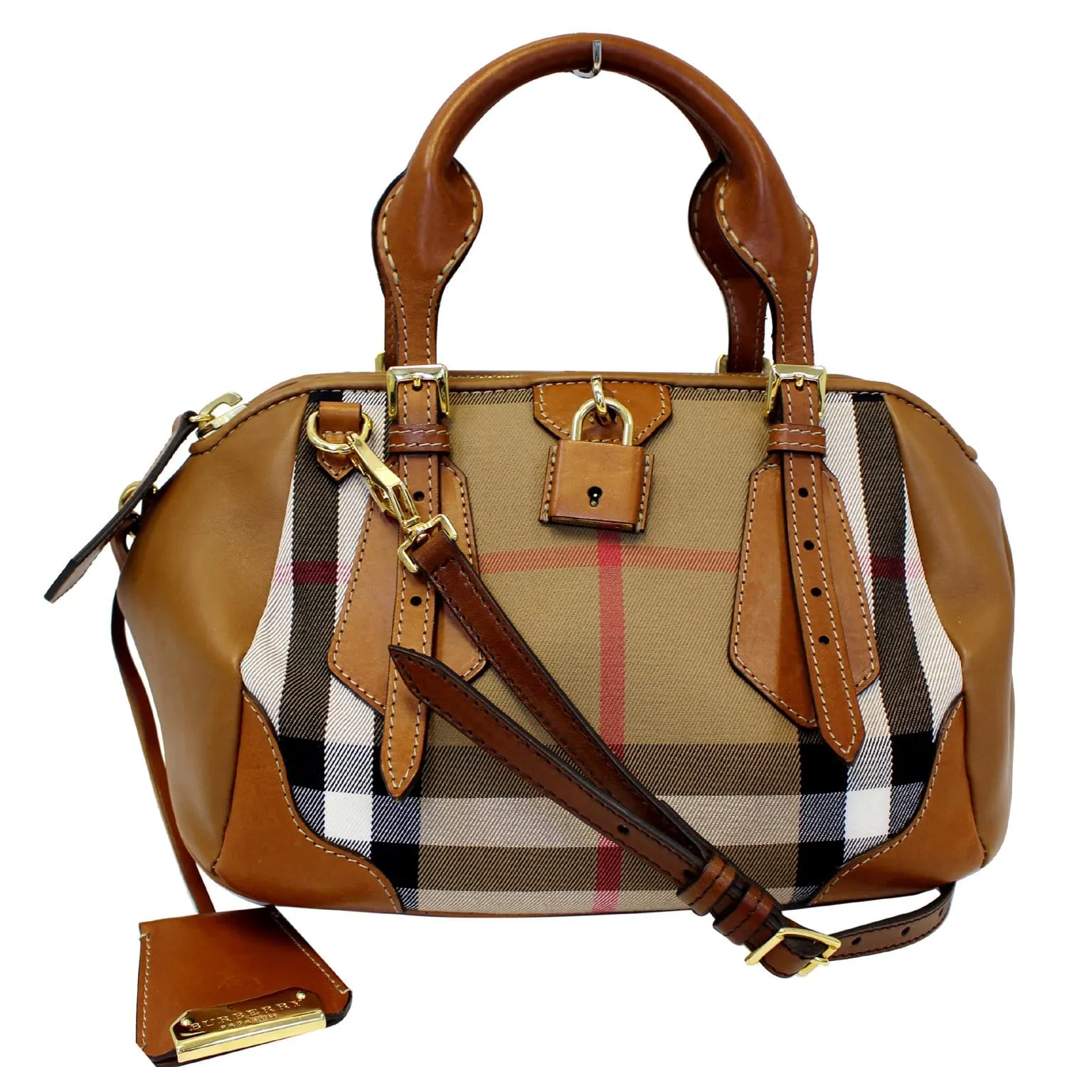 BURBERRY Blaze House Check and Leather Shoulder Bag Brown