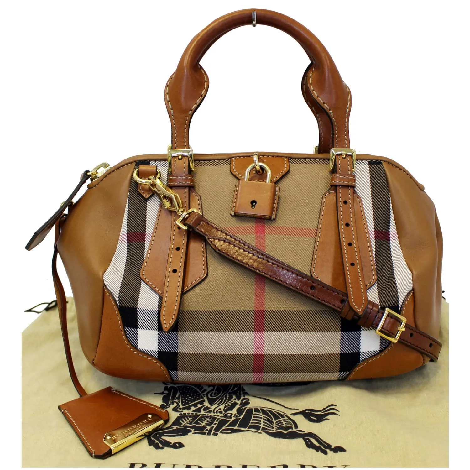 BURBERRY Blaze House Check and Leather Shoulder Bag Brown