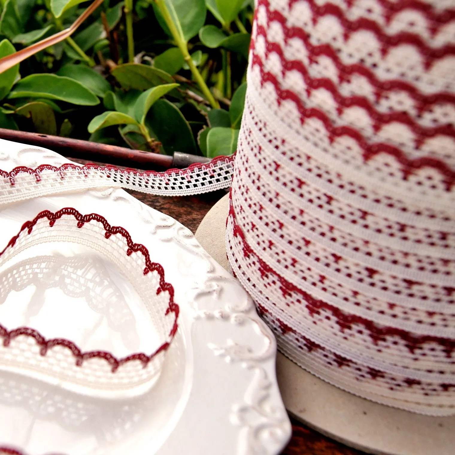 Burgundy Cream Scalloped Lace Edging ½ " wide